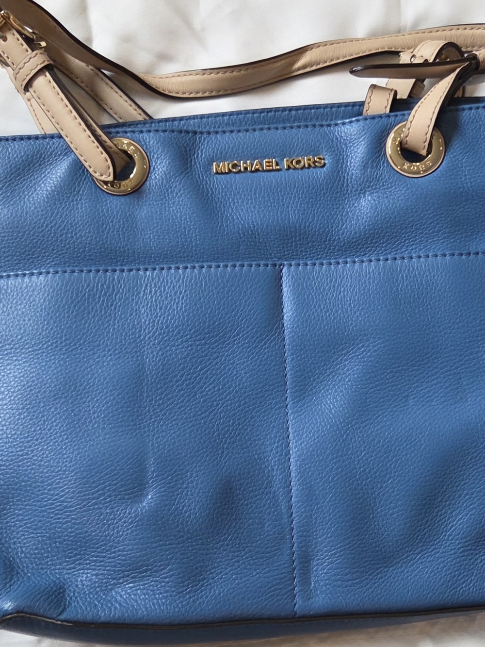 Michael Kors Blue Pebbled Leather Bedford Bag
